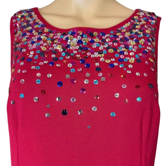 Land’s End Fit & Flare Dress Size S P 6-8 Red Sequin Neck Stretch Knee Length - Picture 4 of 12